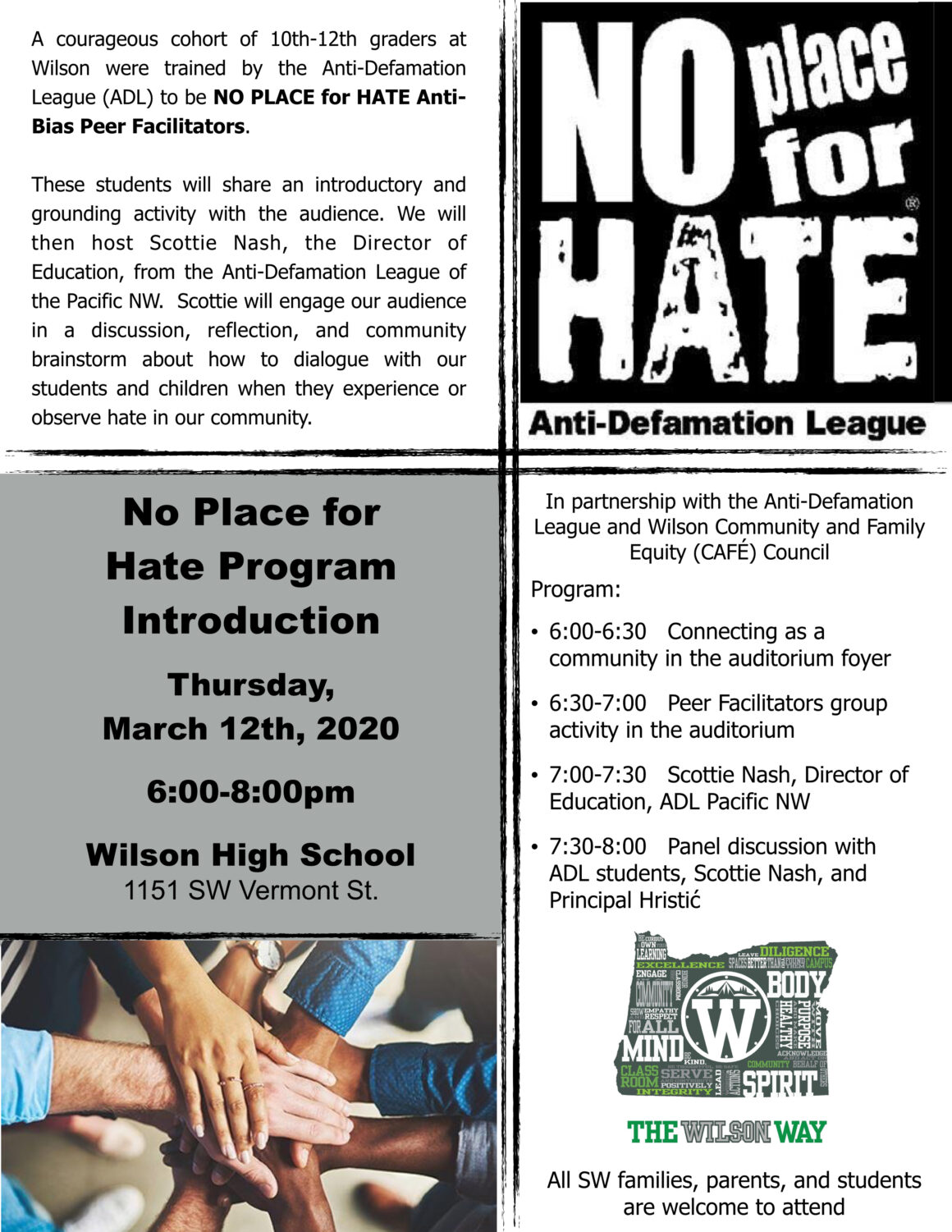 No Place for Hate Program Introduction @ Wilson High School